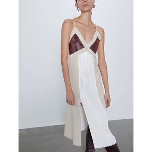 NWOT Zara pleated faux leather snake midi dress